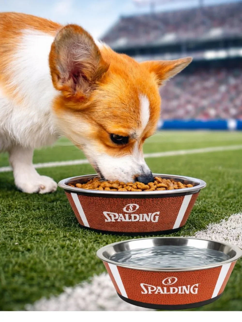 Spalding 🏈Football 🏈Dog Bowl Set (2-Pack) | Stainless Steel Pet Bowls | NEW